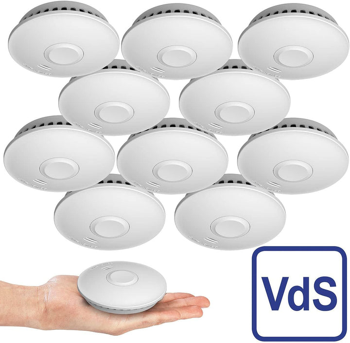 VisorTech Vernetzte Rauchmelder: 10er-Set vernetzbare Funk-Rauchmelder, 85 dB, VDs, 10-J.-Batterie (