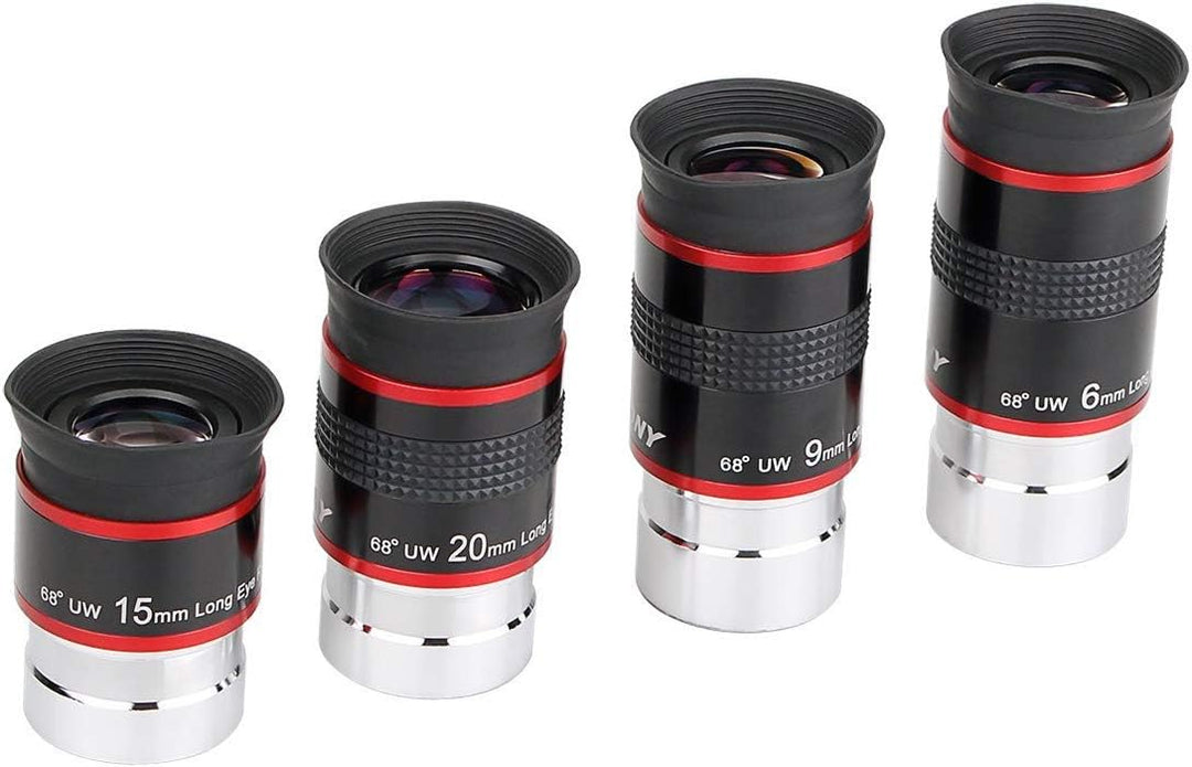 Svbony Okular Zubehör Set, 1,25” 6mm 9mm 15mm 20mm Teleskop Okular Kit 68° Weitwinkel Angenehmes Sic