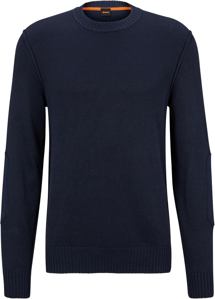 BOSS Herren Aropo Pullover aus Baumwolle und Leinen mit Ellbogen-Patches aus Stretch-Baumwolle M Dun