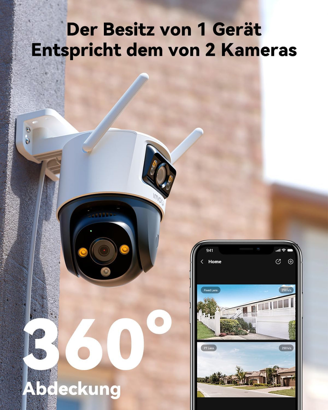 Imou 5MP+3MP Dual Kameras Überwachungskamera Aussen mit KI-Personen-/Fahrzeugerkennung, 360° PTZ WLA