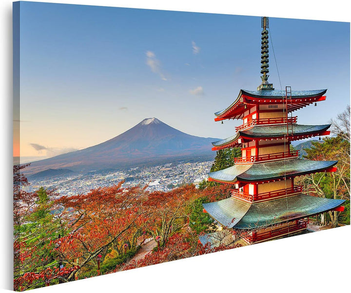 islandburner Bild auf Leinwand Berg Fuji Pagode Japan Chureito Bilder Wandbilder Poster, 80L x 40B c