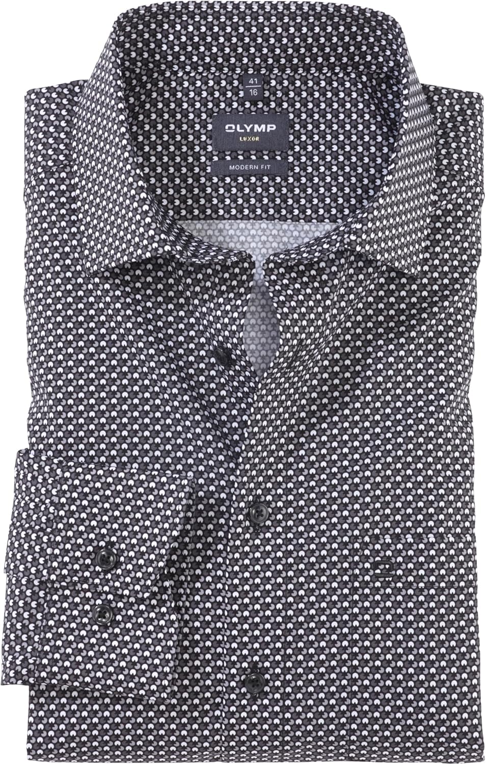 OLYMP Herren Businesshemd Langarm Luxor,Rotationsdruck,modern fit,Global Kent 39 Schwarz 68, 39 Schw