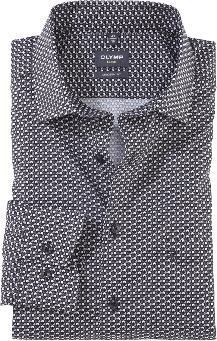 OLYMP Herren Businesshemd Langarm Luxor,Rotationsdruck,modern fit,Global Kent 39 Schwarz 68, 39 Schw