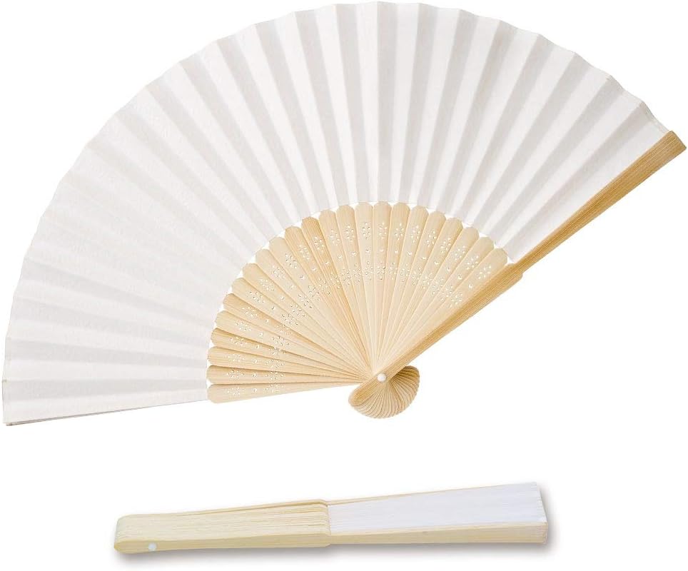 Handfächer aus weissem Papier und Bambus für Hochzeiten (Weiss, 50 Handfächer) Weiss 50 Handfächer,