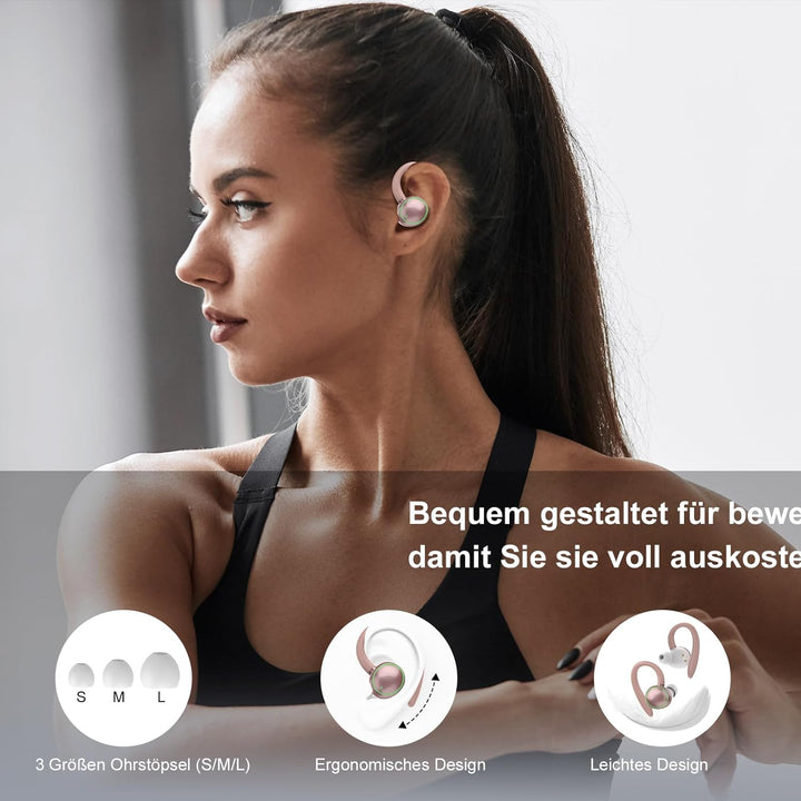 Bluetooth Kopfhörer Sport, Kopfhörer Kabellos Bluetooth 5.4 mit 4 Mic, In Ear Kopfhörer Bluetooth EN
