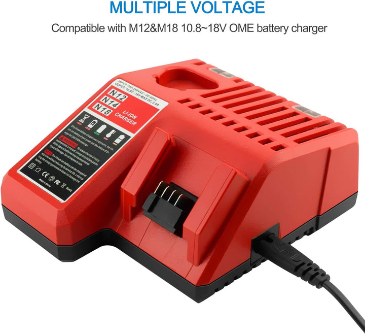 GOOALITY 3A 12V - 18V Ersatz Ladegerät für Milwaukee 12V-18V Akku M12 M18 48-59-1812 48-11-2420 48-1