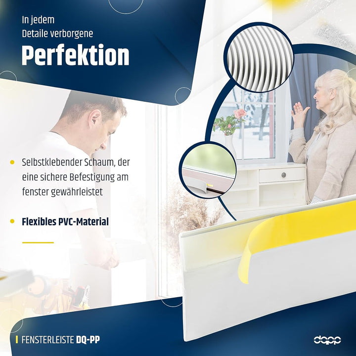DQ-PP FENSTERLEISTE | 150m Länge | 40mm Breite | 1,5mm Stärke | Weiss | Fensterleisten Flachleisten