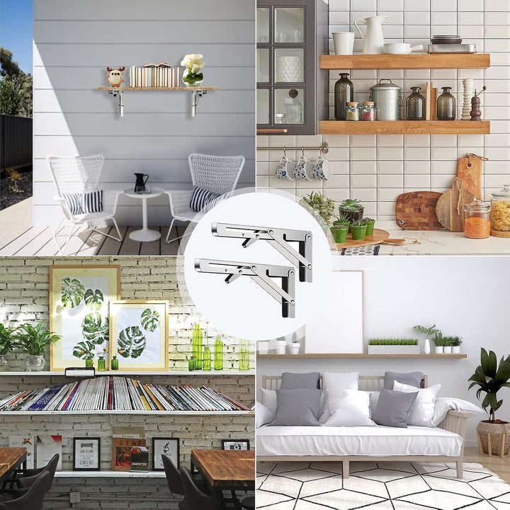 RICHDMI 4 Stück Klappkonsole 300mm, Schwerlast Edelstahl, Folding Bracket Klappbügel Schwerlast, Hea