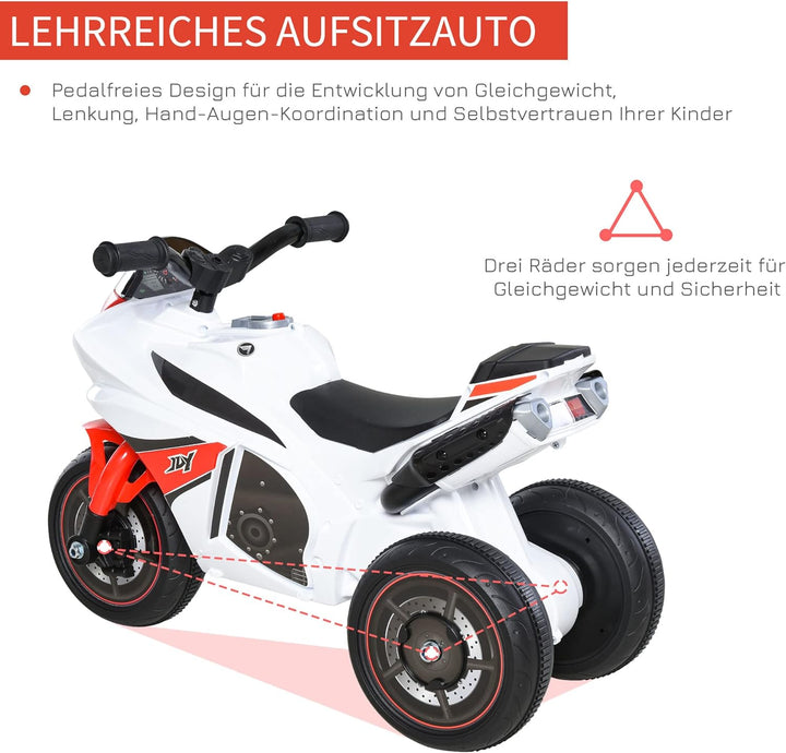 HOMCOM Rutscher Kinder-Motorad Rutscherfahrzeug Kinderfahrzeug für 18-36 Monate mit Musik Weiss 74 x