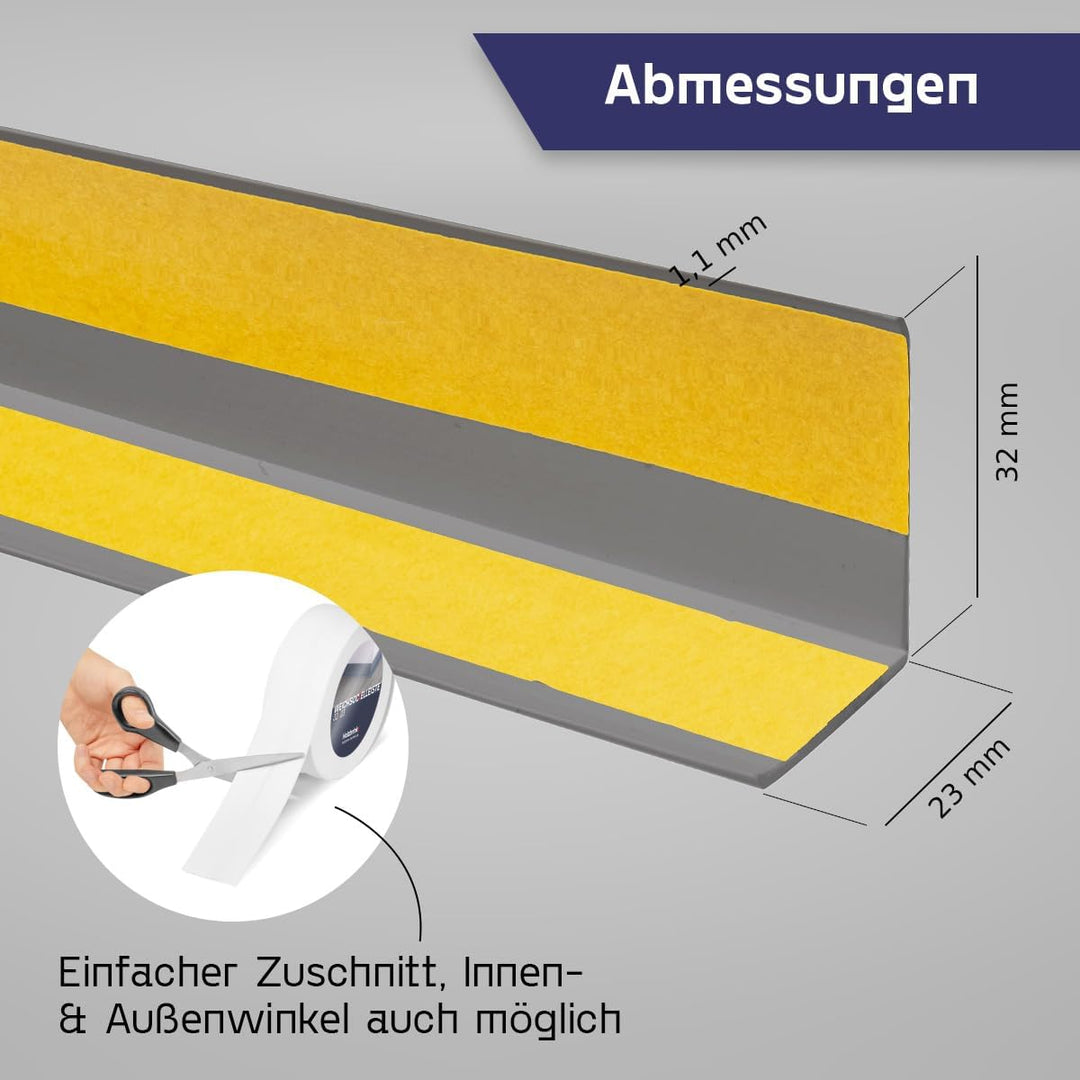 HOLZBRINK Weichsockelleiste selbstklebend HELLGRAU Knickleiste, 32x23mm, 15 Meter 15m Hellgrau, 15m