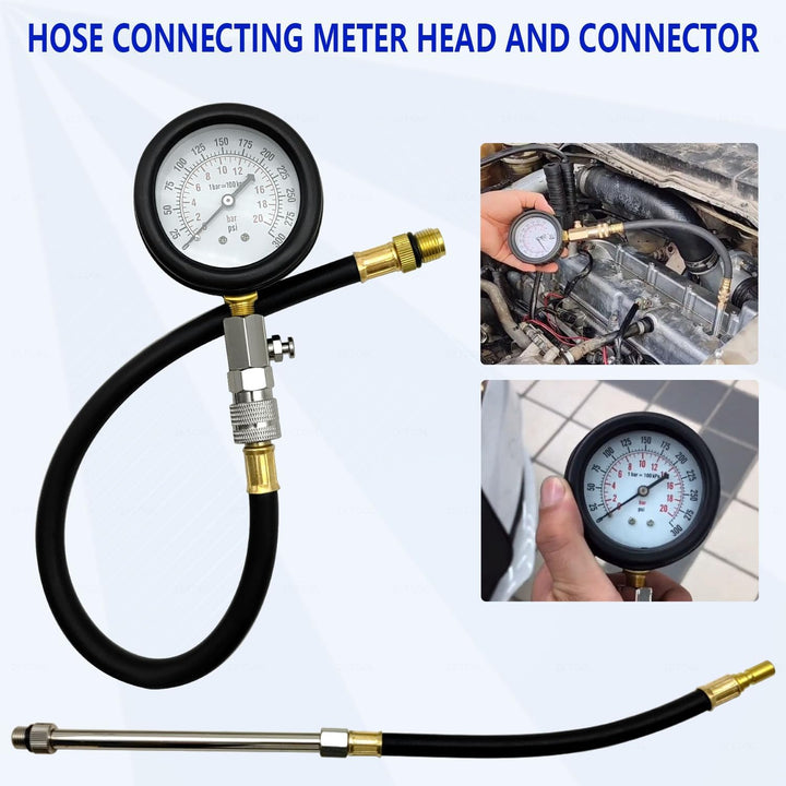 ZKTOOL 11 Stück Auto Kompressionstester-Satz für Benzinmotor 0-300 PSI / 0-20 Bar, Kfz Benzin Motor