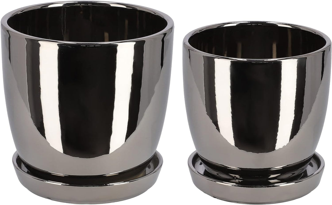 KOTARBAU® 2er Set Keramik-Blumentopf Übertopf für Blumen Pflanzen ⌀ 13 cm ⌀ 15 cm mit Tropfschale