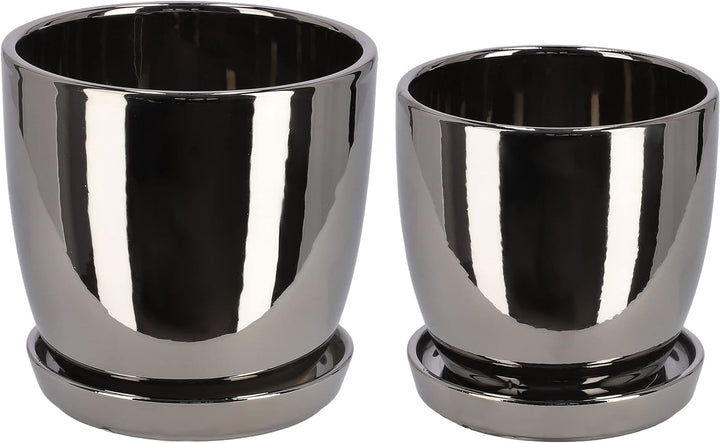 KOTARBAU® 2er Set Keramik-Blumentopf Übertopf für Blumen Pflanzen ⌀ 13 cm ⌀ 15 cm mit Tropfschale