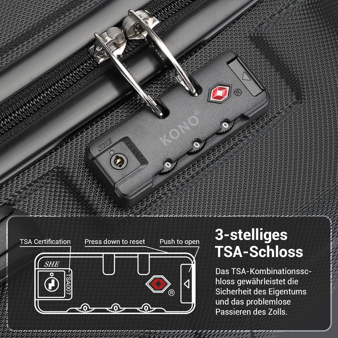 KONO Kofferset 3 Teilig Hartschalenkoffer von ABS Trolley Handgepäck Koffer Gepäck-sets M-L-XL Reise