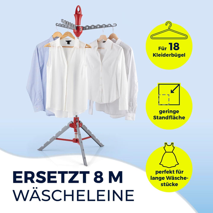 EASYmaxx Wäscheständer Vario für Hemden | Zusammenklappbare Wäschespinne für Bügel | Höhenverstellba