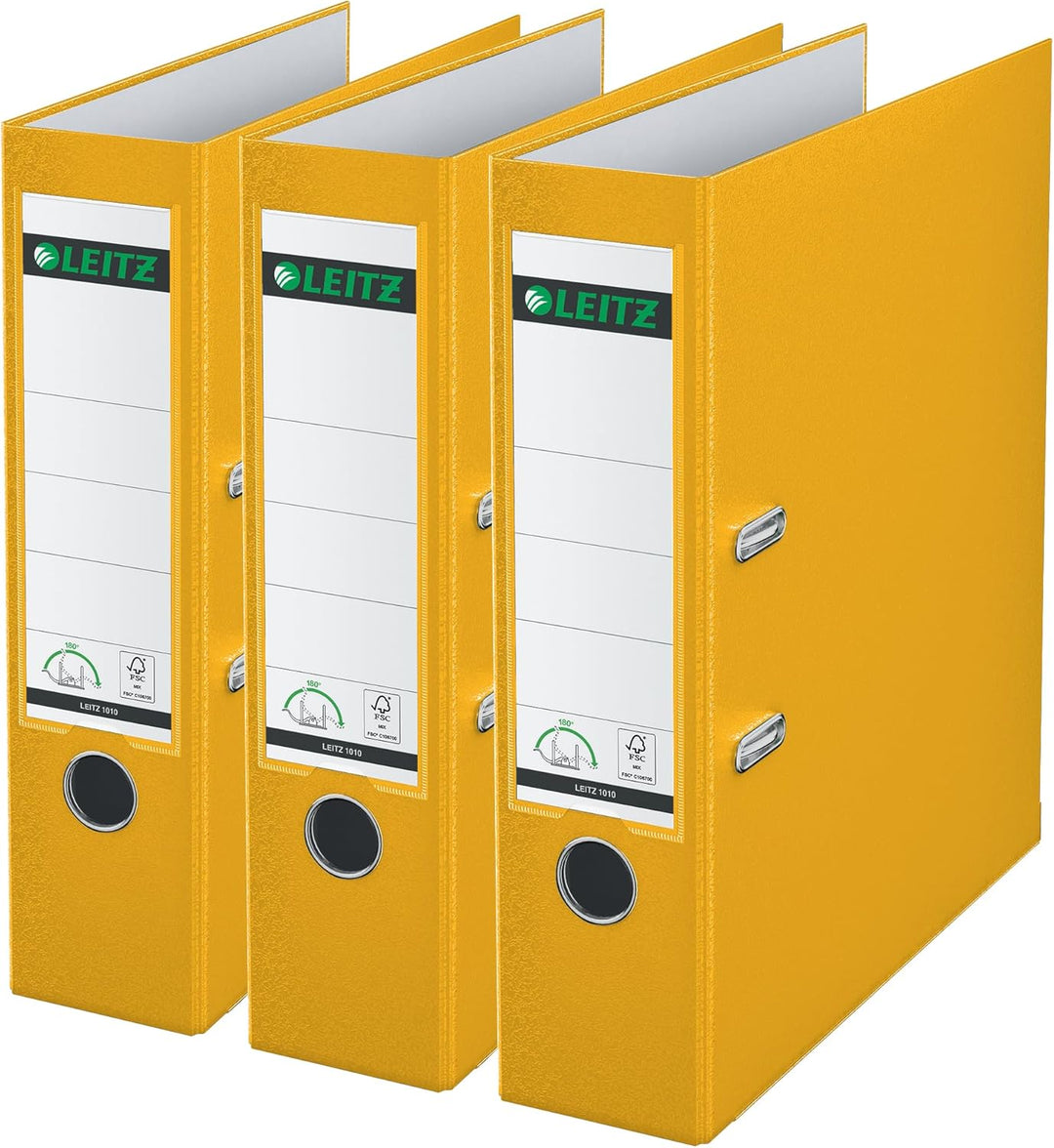 Leitz Qualitäts-Ordner 180° Plastik, 3er Pack, das Original, A4 Aktenordner 8 cm breit, 90% Recyclin