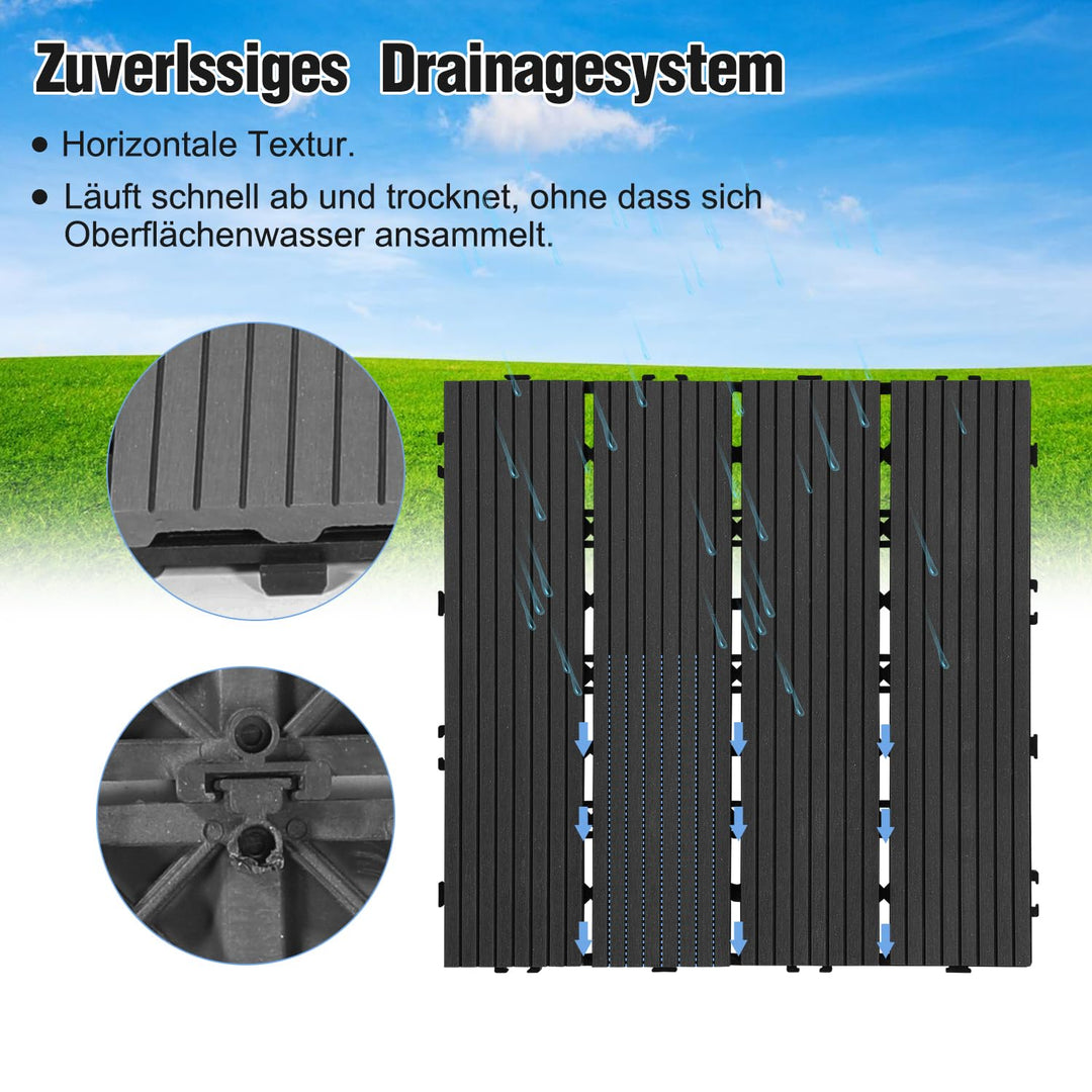 Ansobea WPC Terrassenfliesen Fliesen, 30x30 Holzfliesen 11er Set für 1m²,Balkonfliesen in Holzoptik,