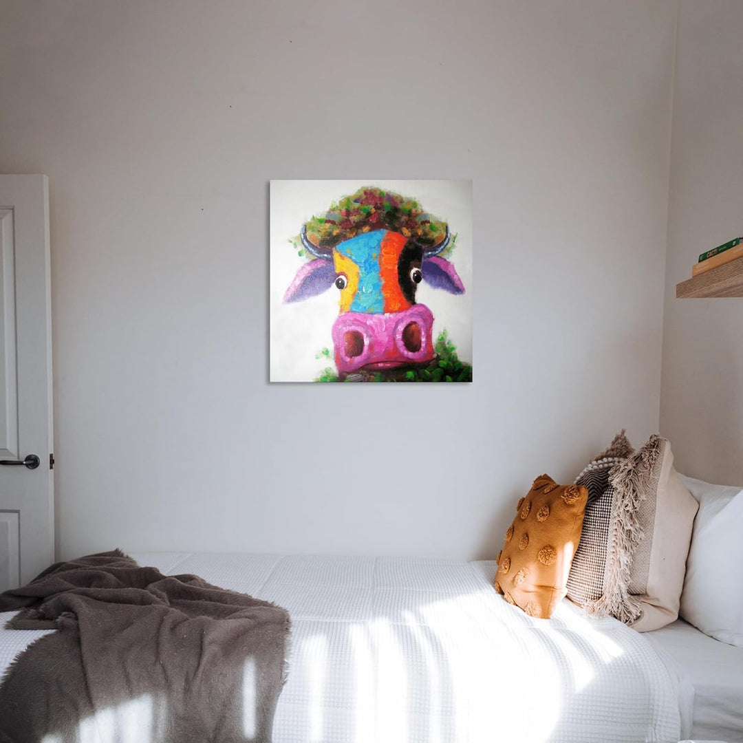 Fokenzary Hand bemalt Malerei Leinwand kleine Stier bunte Pop-Art-Wand-Dekor gerahmt bereit zum Aufh