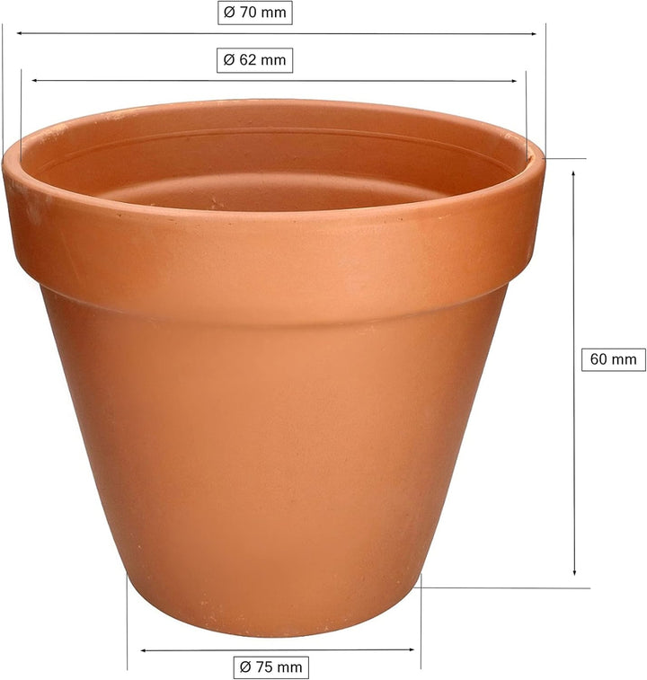 KOTARBAU® 12er Set Blumentopf aus Terrakotta ⌀ 7 cm Übertopf mit Rand für Innenräume und Gärten, Ter