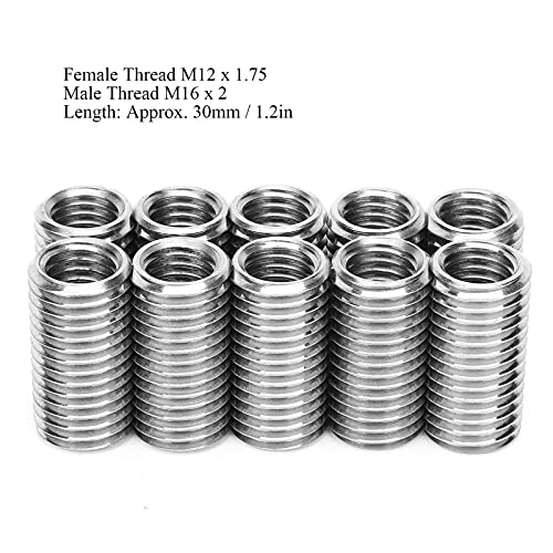 10Pcs Gewindeeinsatz Reparaturmutter Gewindeschlitzen Weibliche M12 und Männliche M16 Schraubbuchse,