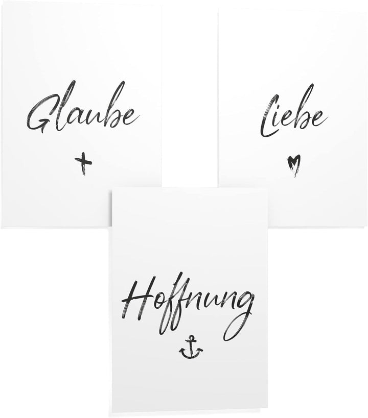 Papierschmiede® Spruch Poster 3er Set in DIN B2 (50x70 cm), Glaube Liebe Hoffnung, Typografie Bilder