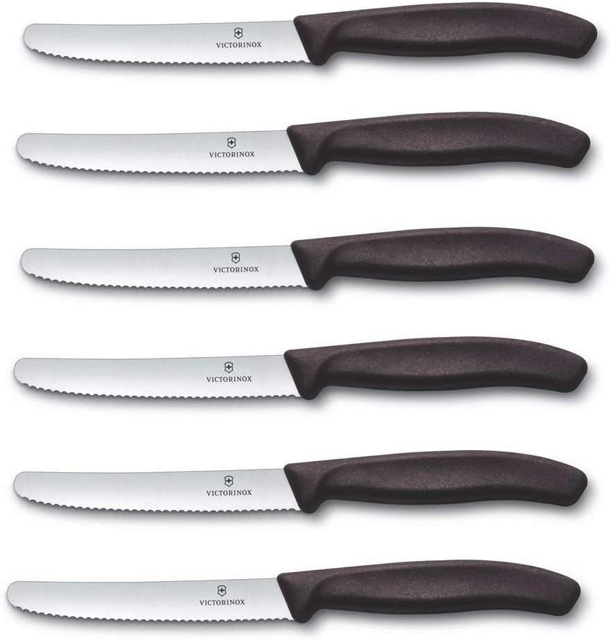 Victorinox 6 Stück Tafelmesser - Küchenmesser - Brötchenmesser Swiss Classic mit Wellenschliff - Swi