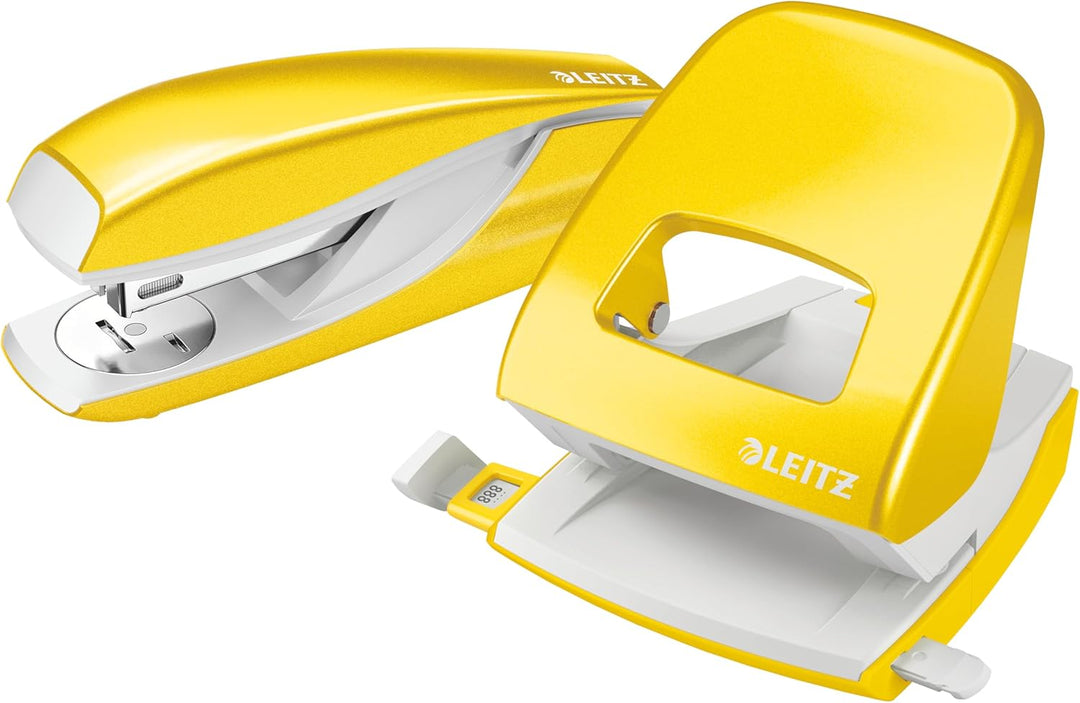Leitz NeXXt Locher und Heftgerät Set für bis zu 30 Blatt, Inkl. Heftklammern, gelb, WOW, 50951016 Ge