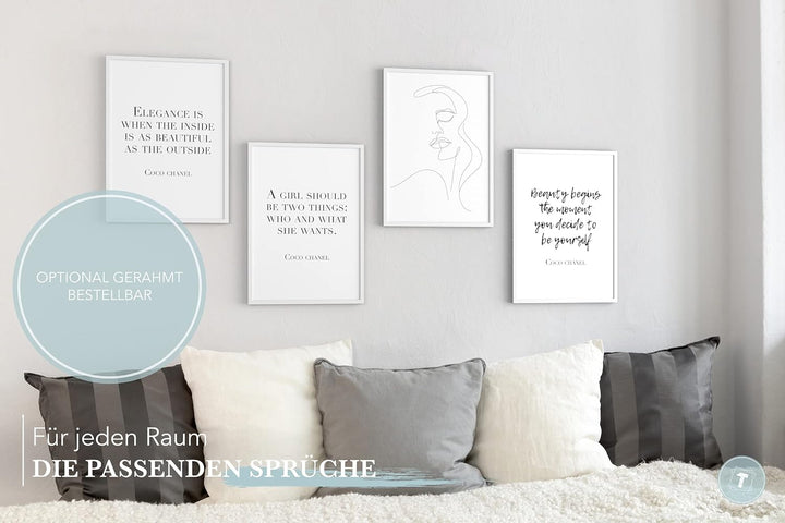 Papierschmiede® Premium Spruchposter Set 4er 50x70 cm (B2), Motiv: Coco Elegance, Fashion Quote, Pos