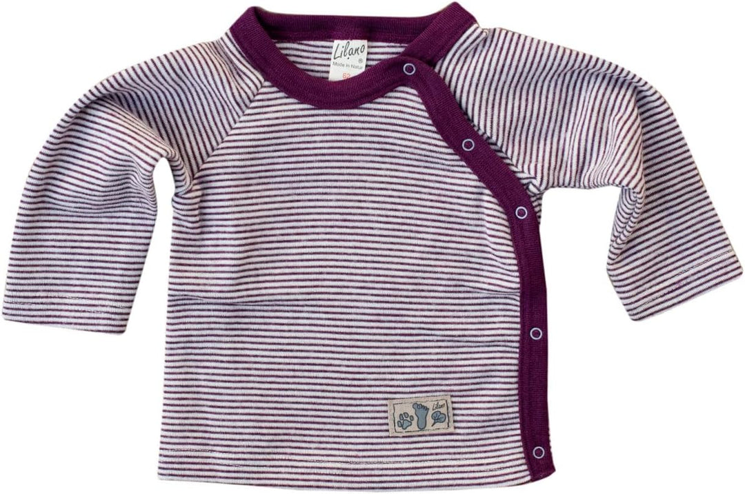 Lilano, Baby Shirt mit Knopfleiste, Merinowolle (kbT), Seide, 210 g/m² 50 Beere/Natur, 50 Beere/Natu