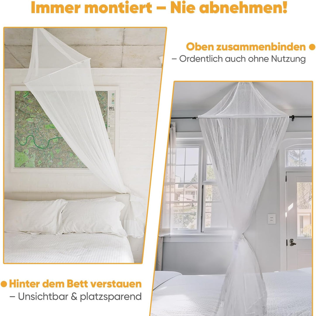 Sekey XXL Moskitonetz Doppelbett Rund, Mückennetz Bett Feinmaschig Mesh, Insektennetz für Innen und