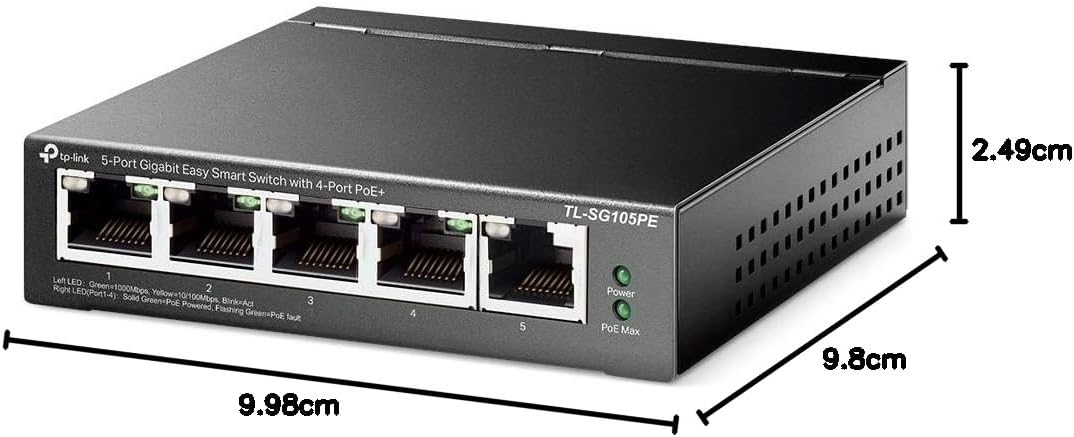 TP-Link TL-SG105PE 5-Port Gigabit Managed LAN PoE Switch mit 4 PoE+ Ports (65 Watt, IEEE-802.3af/at,