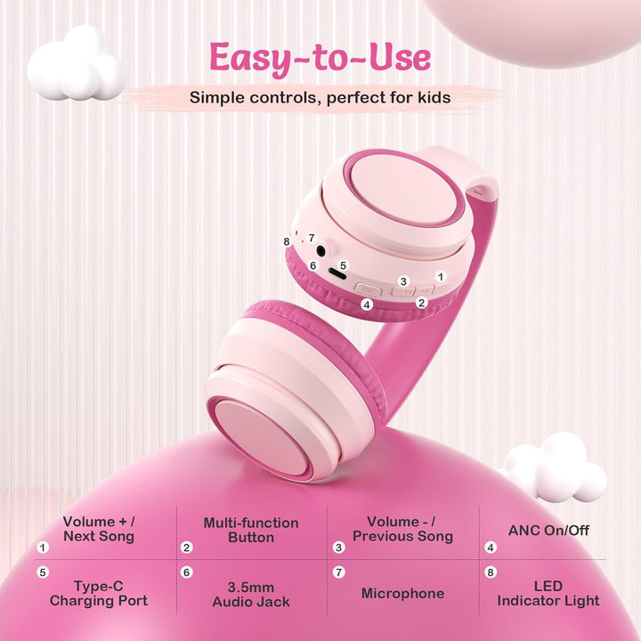 TONOSHARK Noise Cancelling Kopfhoerer Kinder | 60h Spielzeit | Kopfhörer Kabellos Bluetooth Kinder,