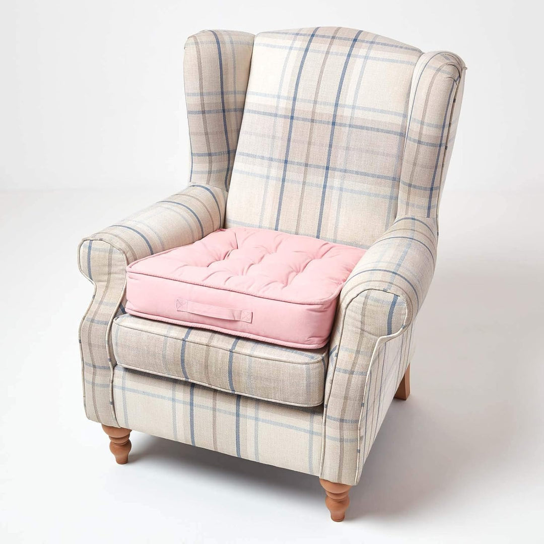 Homescapes Dickes Sitzkissen 50x50 cm rosa, 10 cm hohe Sesselauflage/Sitzerhöhung mit Baumwoll-Bezug