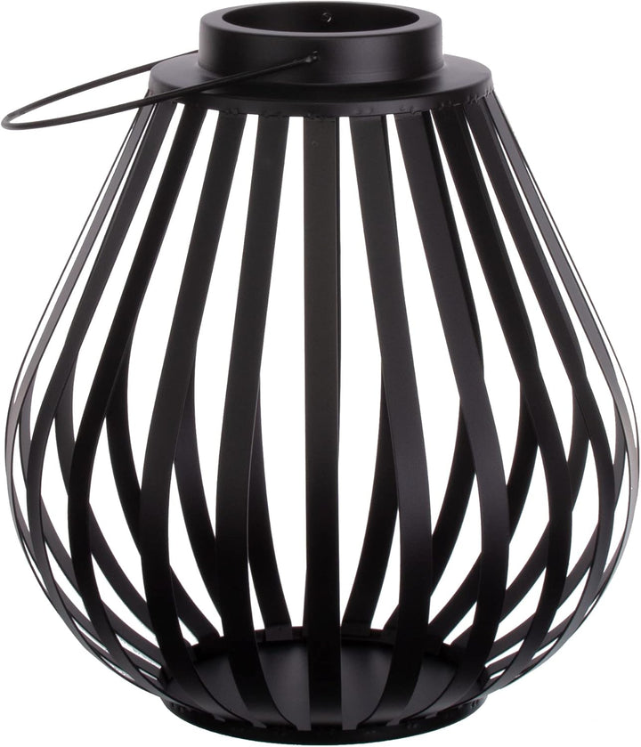 Brandsseller Windlicht 34 x 36 cm Metall mit Henkel Gitter Design Schwarz Kerzenständer Laterne Indo