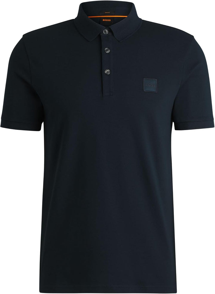 BOSS Herren Passenger Slim-Fit Poloshirt aus Stretch-Baumwolle mit Logo-Aufnäher Dunkelblau L