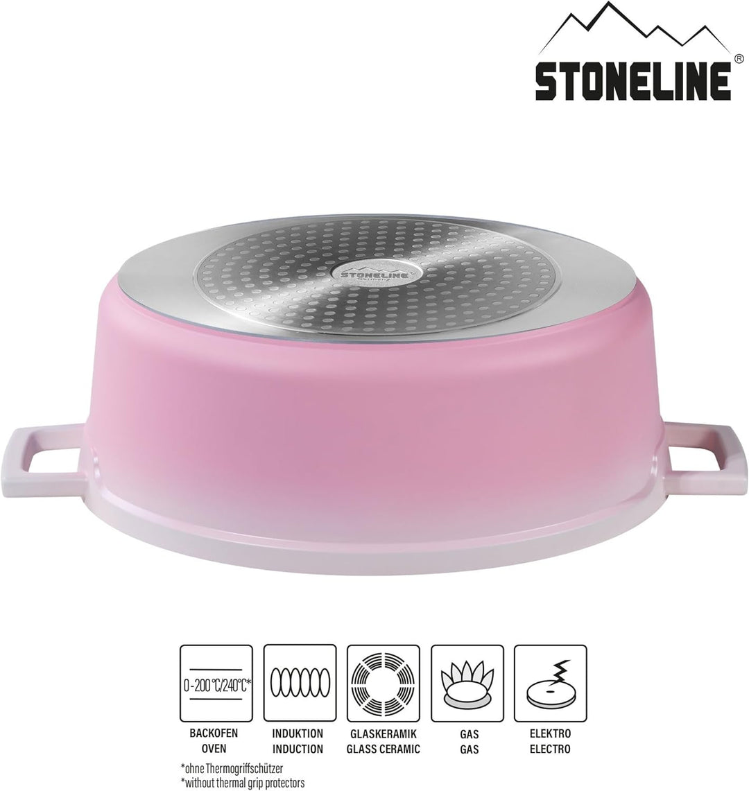 STONELINE Cocotte Bräter mit Deckel Induktion 32 cm, 6,6 L, Aluguss Topf beschichtet mit echten Stei