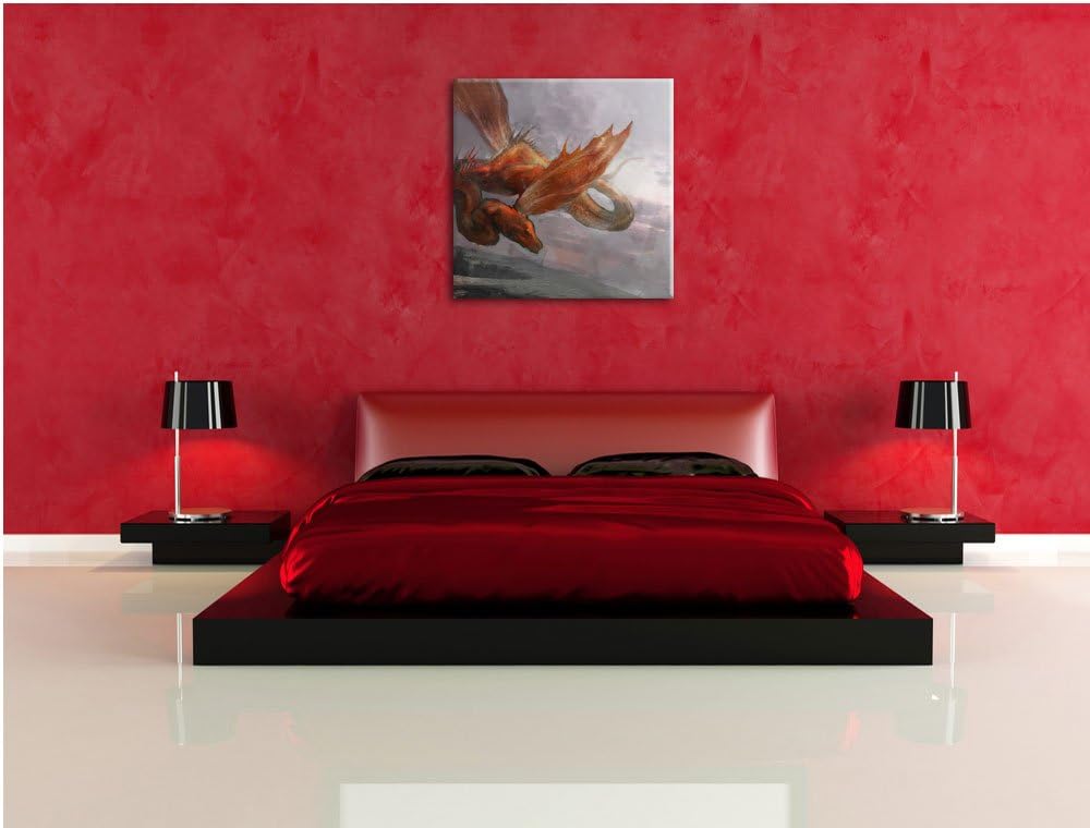Roter Schlangendrache, Format: 70x70 auf Leinwand, XXL riesige Bilder fertig gerahmt mit Keilrahmen,