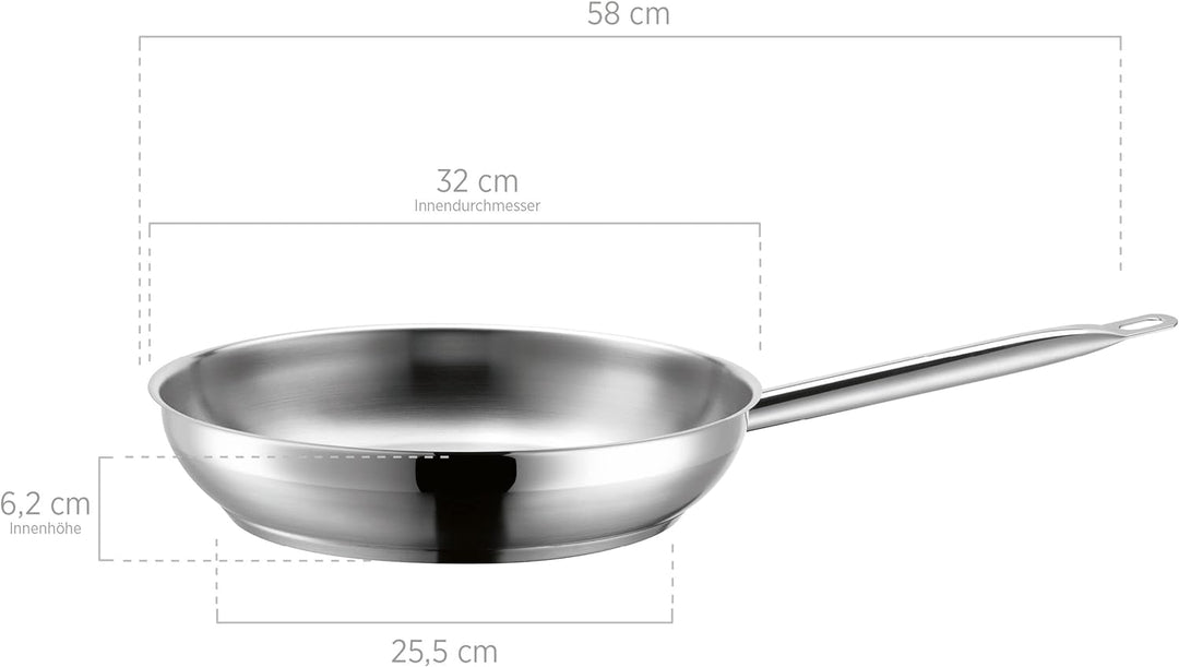 Mäser, Serie Professional, Bratpfanne 32 cm, Pfanne aus hochwertigem Edelstahl 18/10, Induktion, 32