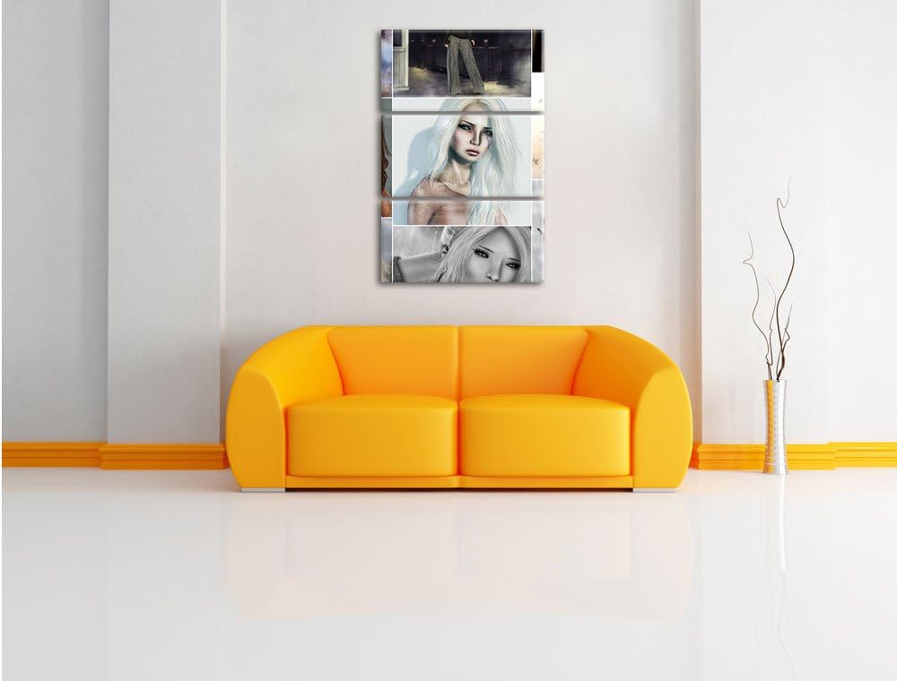 Pixxprint Zeichnungen von Frauen 3-Teiler Leinwandbild 120x80 Bild auf Leinwand