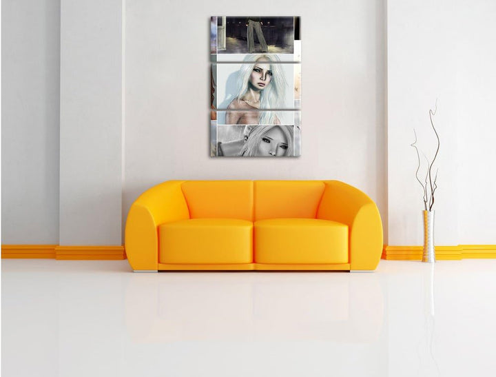 Pixxprint Zeichnungen von Frauen 3-Teiler Leinwandbild 120x80 Bild auf Leinwand