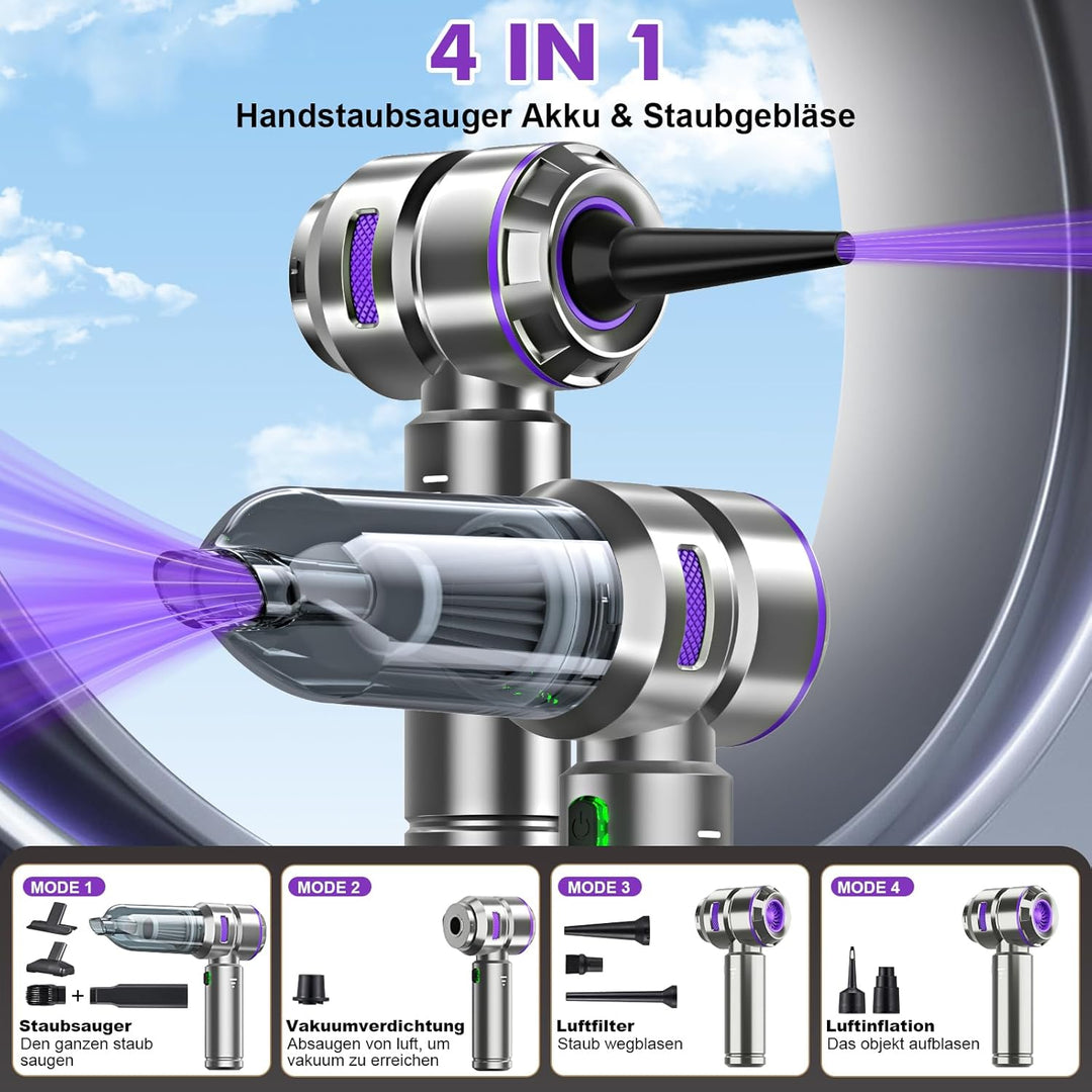3-in-1 Handstaubsauger Akku,Auto Staubsauger Stark,18000PA Handstaubsauger Kabellos,3-Gang 200000 U/