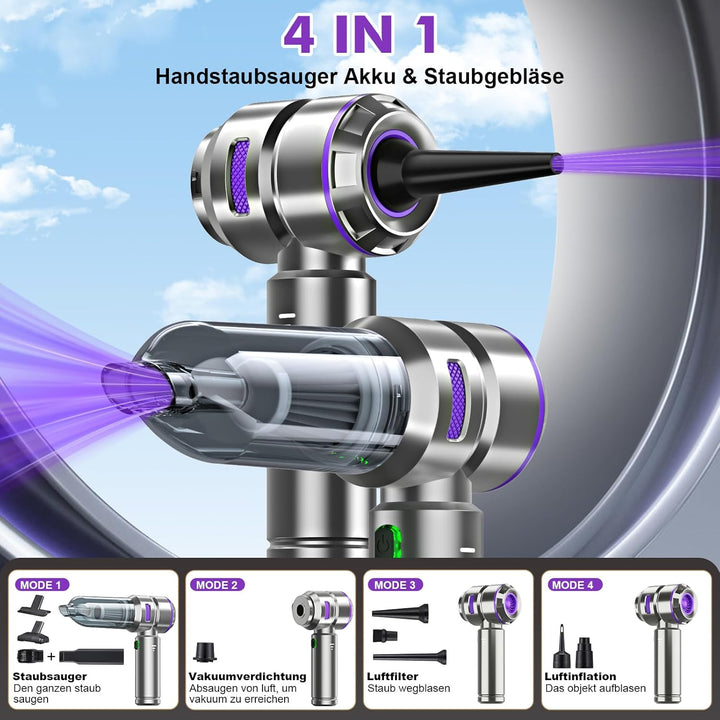 3-in-1 Handstaubsauger Akku,Auto Staubsauger Stark,18000PA Handstaubsauger Kabellos,3-Gang 200000 U/