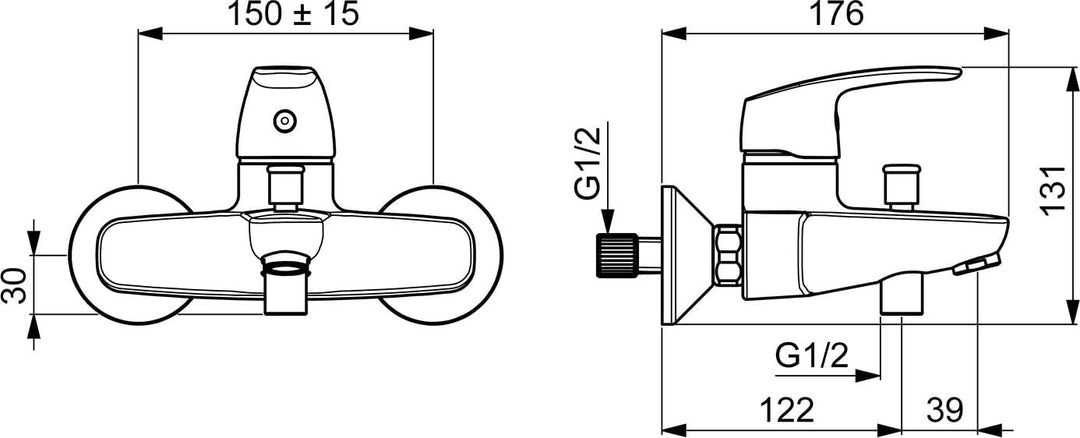 Hansa 45112183 Badewanne Armatur Mischbatterie für Wandaufbau HANSAPINTO | automatische Rückstellung