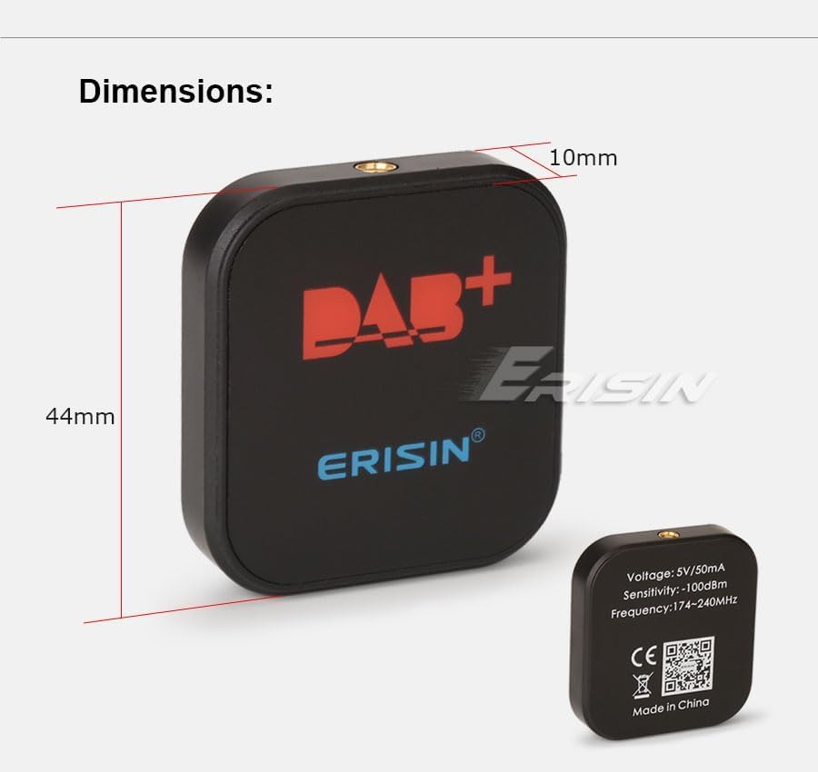 Erisin DAB+ Digital Radio Box Antenne mit Verstärkter Antenne Kit Adapter für Auto Stereo Android 9.