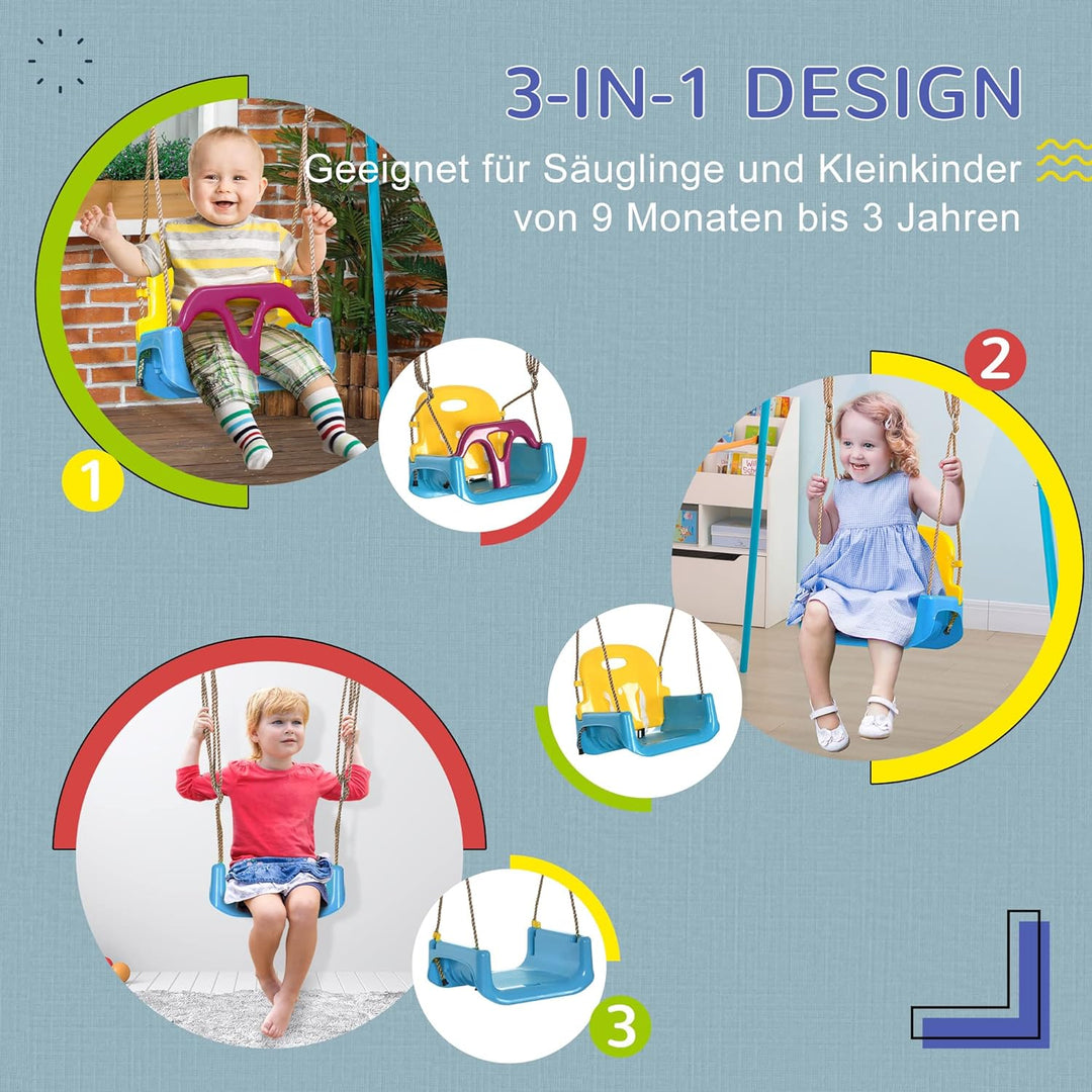 Outsunny Babyschaukel Outdoor 3-in-1, Kinderschaukel mit verstellbarem Seil, 120-180 cm höhenverstel