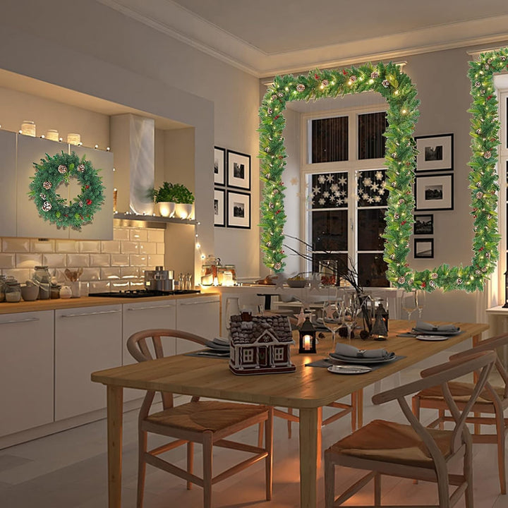 UISEBRT Weihnachtsgirlande mit Beleuchtung Tannengirlande 5m, mit 75 LEDs Tannenzapfen Rote Beere Kü