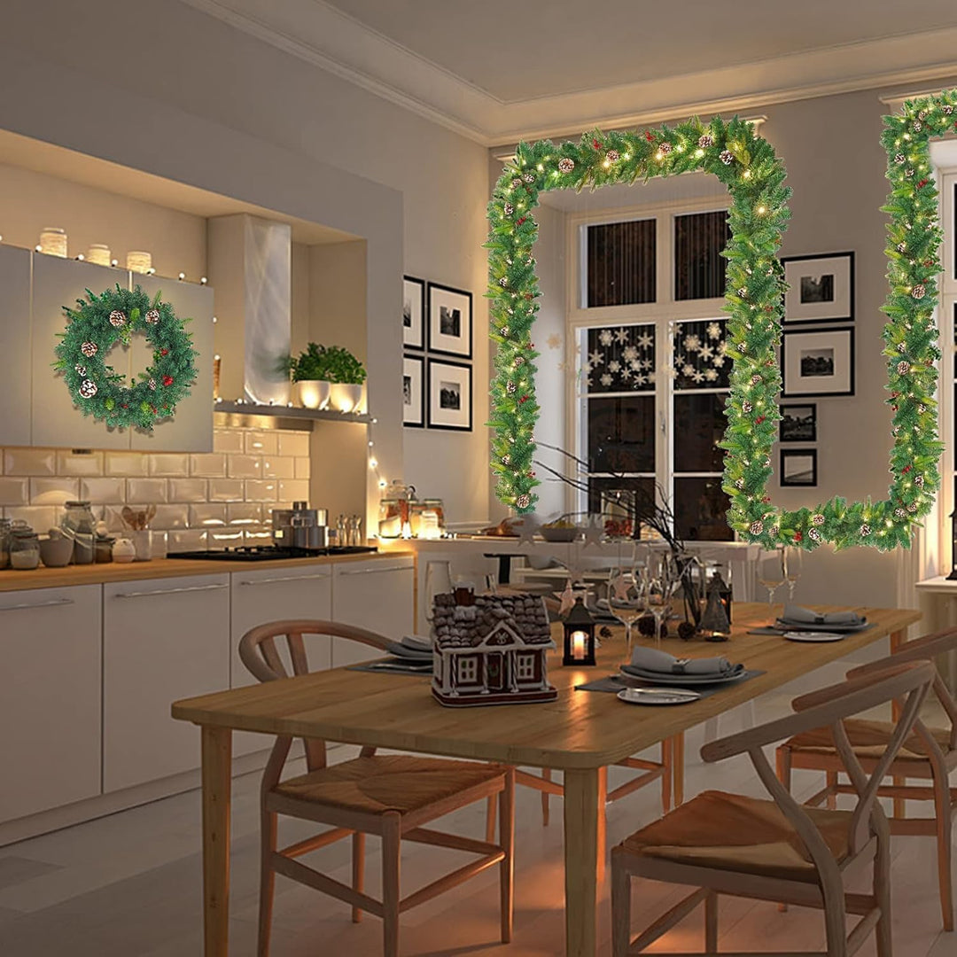 UISEBRT Weihnachtsgirlande mit Beleuchtung Tannengirlande 5m, mit 75 LEDs Tannenzapfen Rote Beere Kü