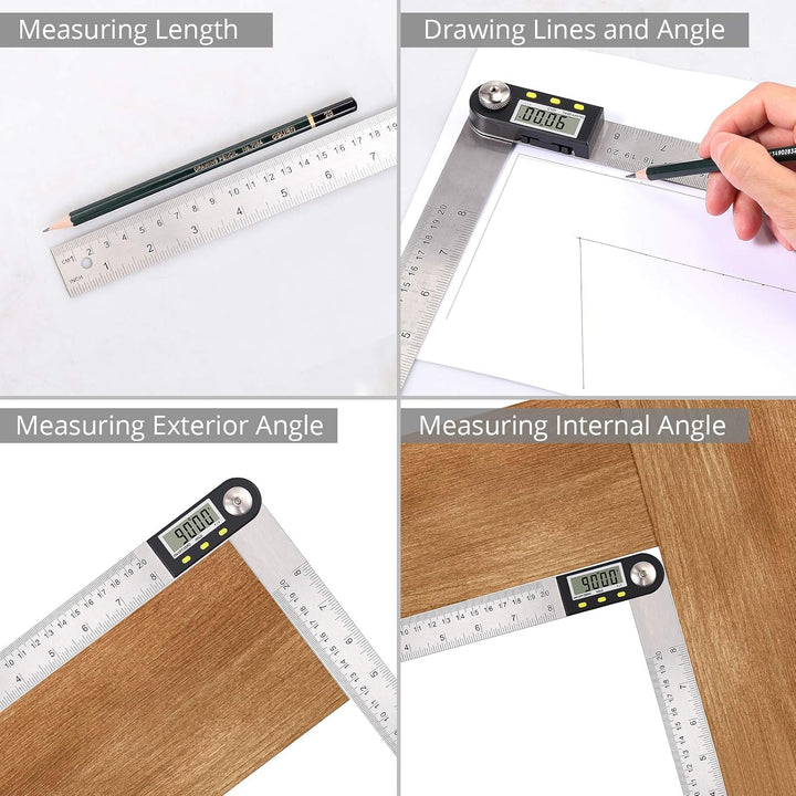 Neoteck Winkelmesser digital Edelstahl 200mm + digitaler tiefenmesser 80mm Messwerkzeug Set für Holz