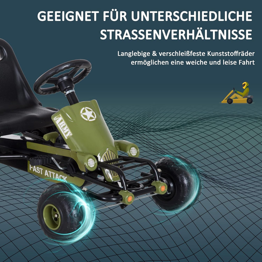 HOMCOM Go Kart Kinder Tretauto Tretfahrzeug mit Handbremse ab 3 Jahre Grün 99 x 65 x 56cm L99 x B65