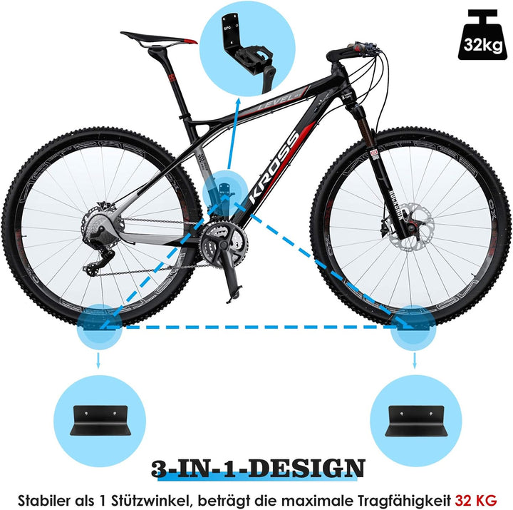 SPGOOD Fahrrad Wandhalterung 3 IN 1 Fahrradhalterung Wand Bike Wall Mount -1xWandhalter & 2x Stützwi